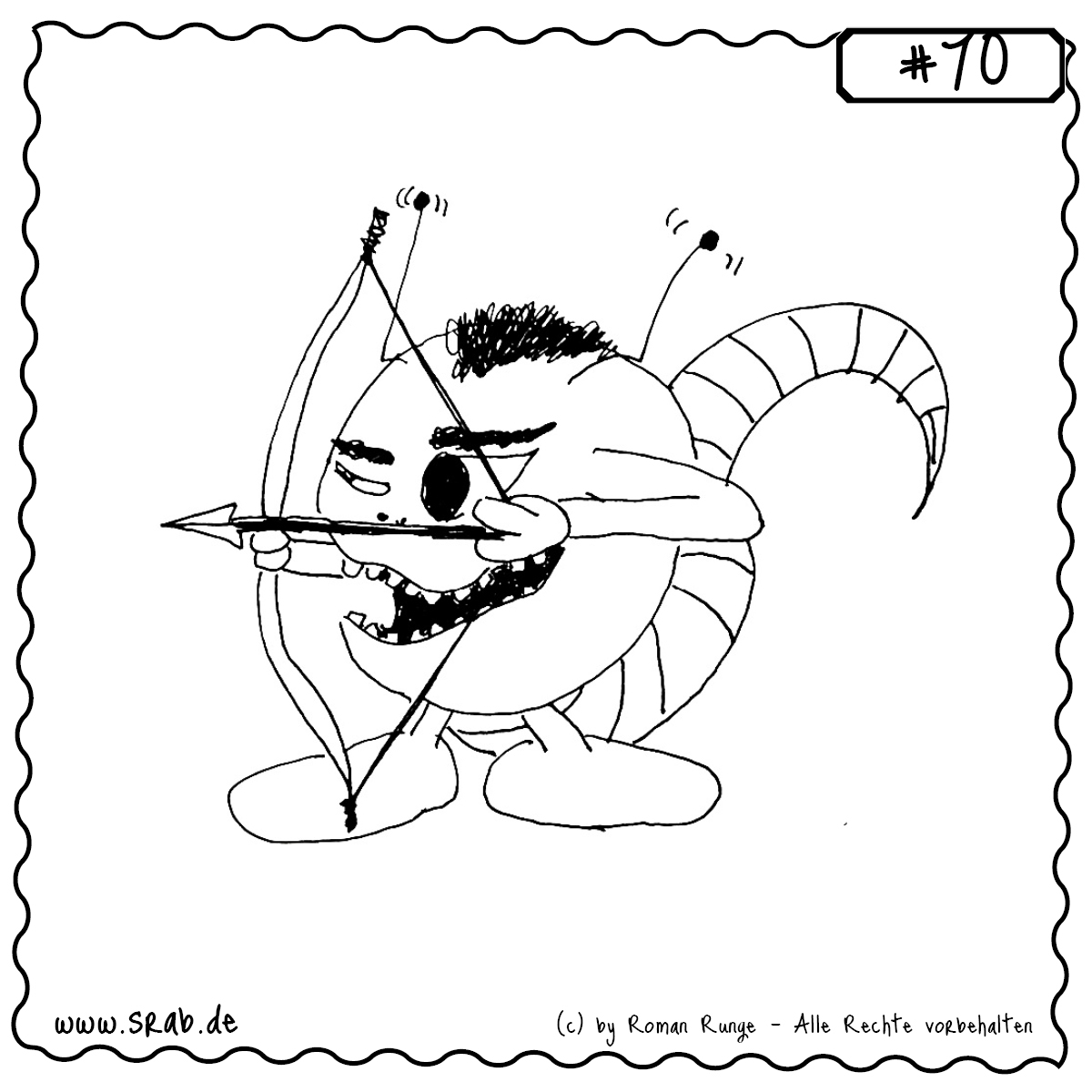 Ein fokussierter Srab spannt seinen Bogen – hochkonzentriert, mit anvisiertem Ziel. Ein Moment voller Spannung und Präzision.