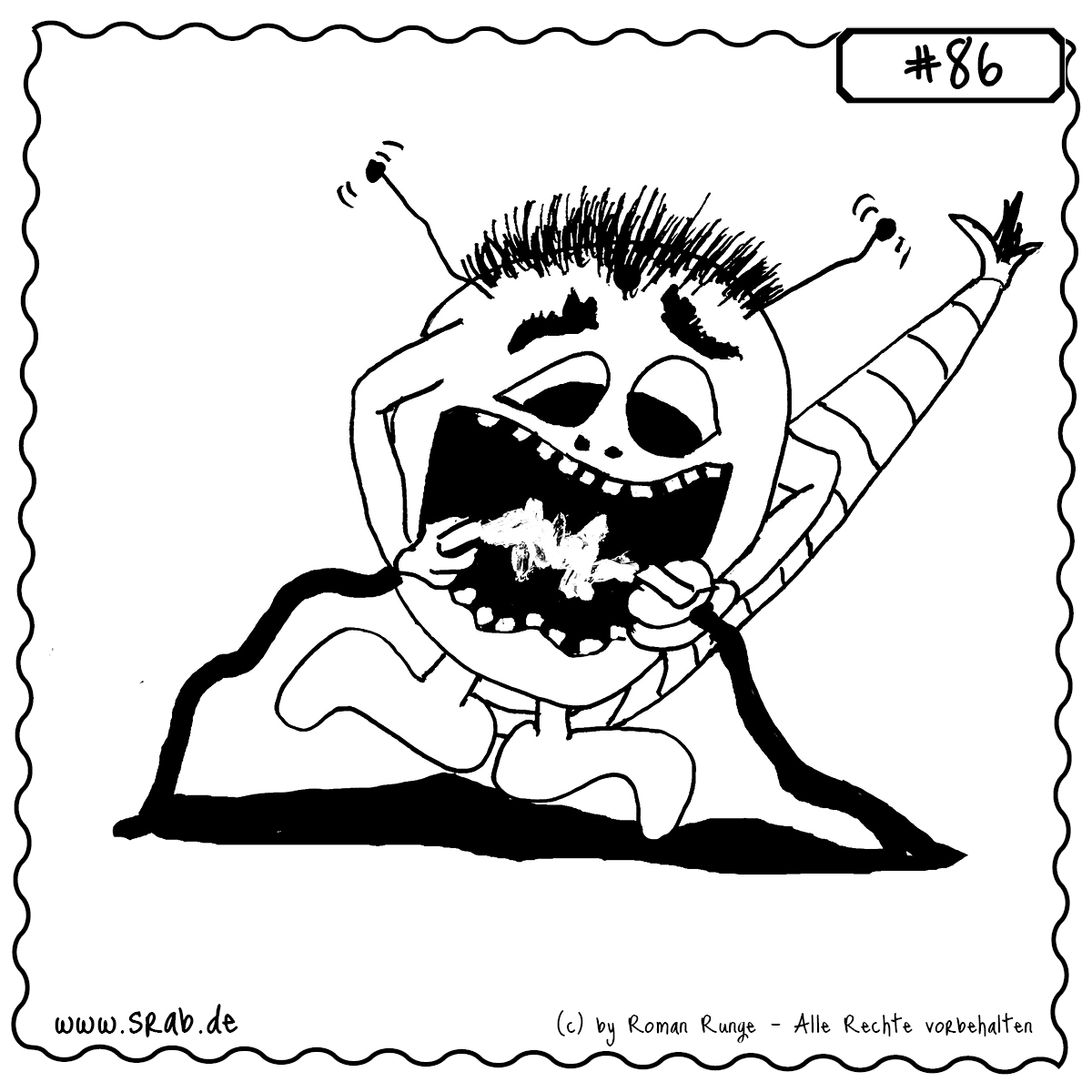 Ein Srab testet mutig zwei Kabel auf Strom – mit der eigenen Hand. Die Explosion seiner Frisur und der Gesichtsausdruck sprechen Bände.