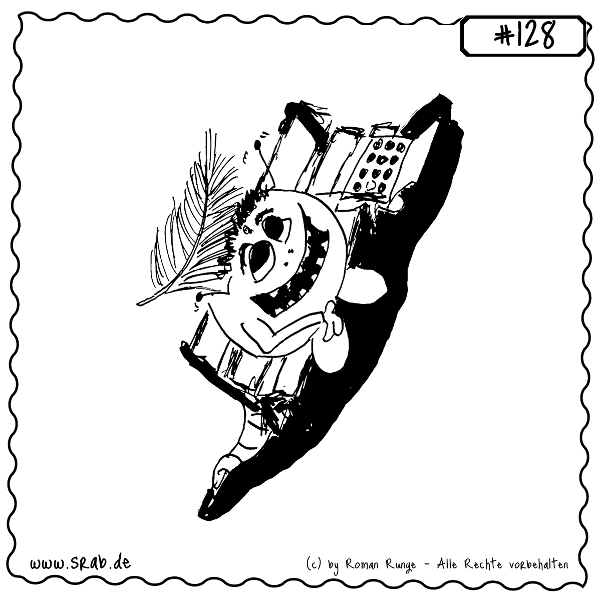 Srab #128 – Forrest Bank Feder Pralinen 1 Dieser Srab sitzt seelenruhig auf einer Parkbank mit einer Pralinenschachtel im Arm und einer schwebenden Feder im Haar. Eine klare Hommage an Forrest Gump – charmant, nachdenklich und ein bisschen verrückt. Ideal für Filmfans, Zitate-Liebhaber und Nostalgiker.