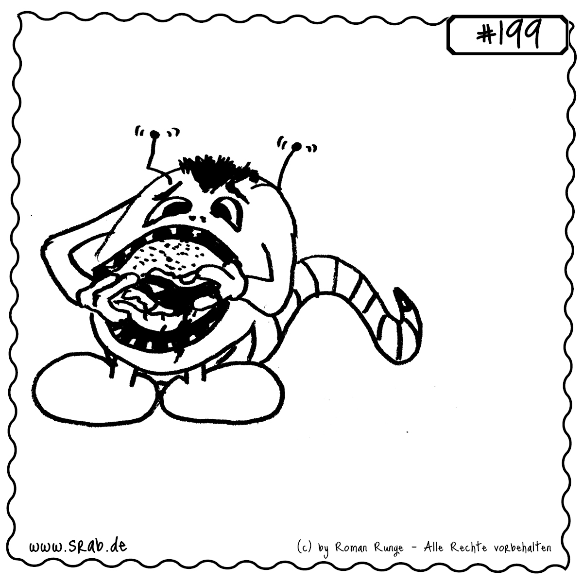 Srab #199 – Essen Burger Fastfood Hunger 1 Dieser Srab lässt sich seinen Burger so richtig schmecken – ein Motiv für Foodies, Fast-Food-Fans und alle, bei denen „Hangry“ ein echter Zustand ist.