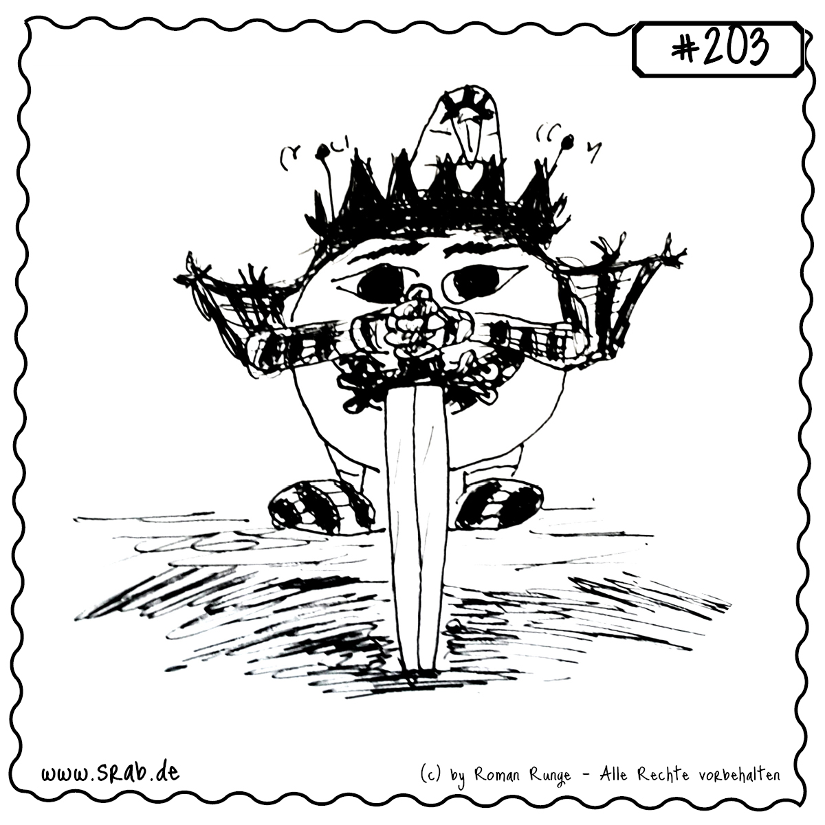 Srab #203 – Schwert Koenig Ritter Krone Episch 1 Majestätischer Srab mit Krone, Umhang und Schwert in der Hand – ein Symbol für Stärke, Ehre und ein bisschen Größenwahn. Perfekt für Fantasy-Fans, Rollenspieler oder Ritter der nerdigen Tafelrunde.