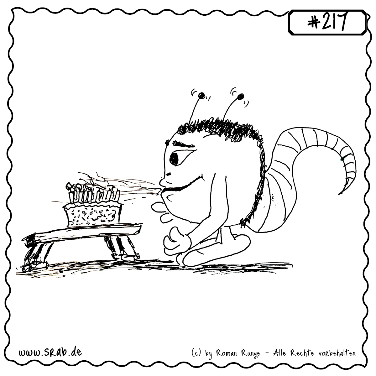 Srab #217 – Geburtstag Kerzen Torte Wunsch Kuchen 1 Ein Srab beim Kerzenausblasen auf einer Geburtstagstorte. Das Motiv versprüht Geburtstagsfreude und erinnert an große Wünsche und kleine Feste. Ideal für Geburtstagskarten, Einladungen oder Partydeko.