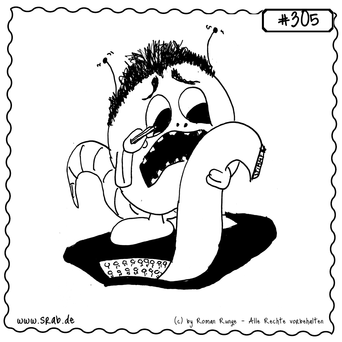 Dieser Srab steht in der Wahlkabine und blickt ratlos auf den überlangen Stimmzettel zur Bundestagswahl. Mit einem Stift in der Hand versucht er, die richtige Entscheidung zu treffen – doch bei so vielen Optionen fällt die Wahl sichtlich schwer. Ein Motiv zwischen demokratischer Verantwortung und innerem Dilemma.