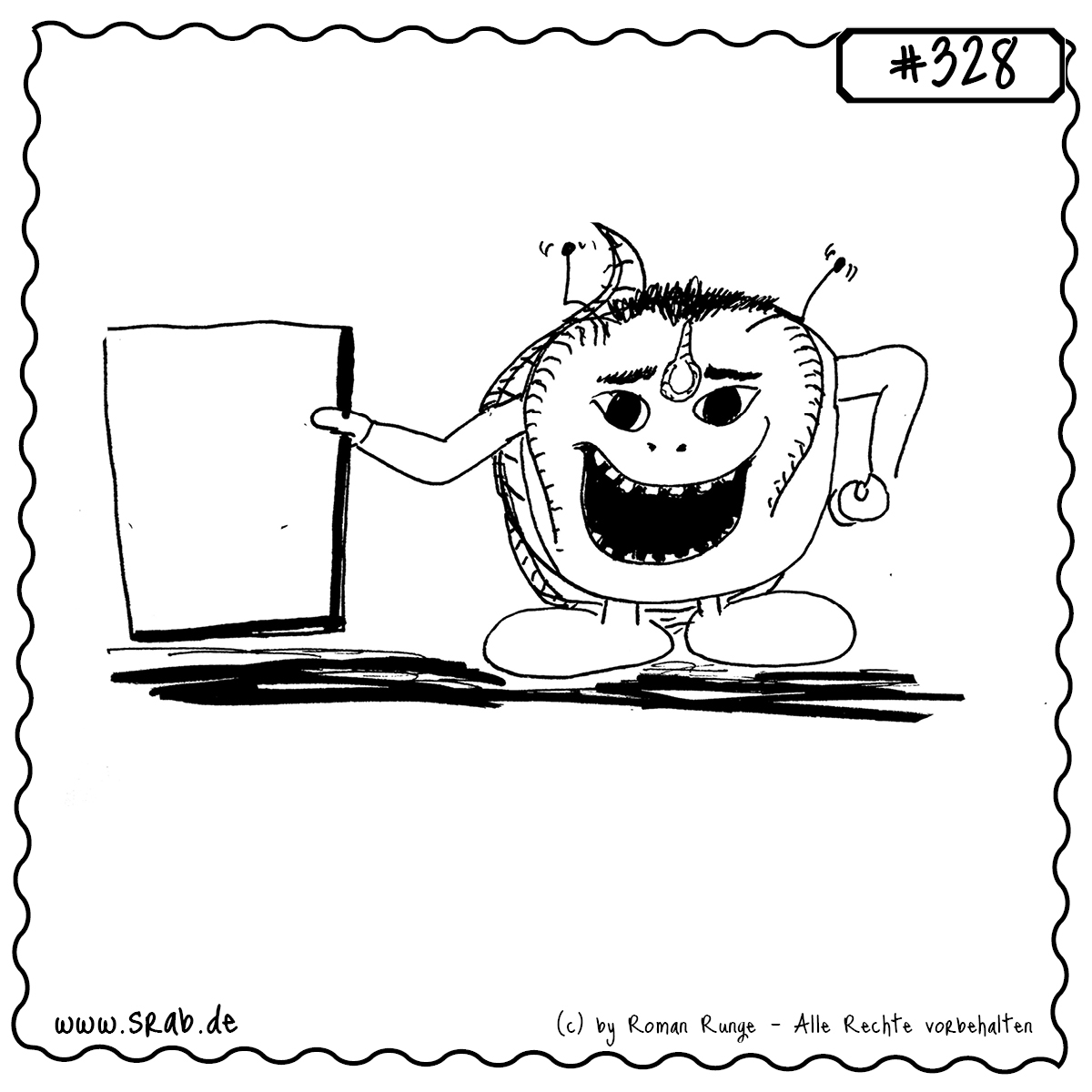 Srab #328 – Cardassianer Schild Star Trek Alien 1 Dieser Srab steht breit grinsend da, seine Gesichtszüge erinnern stark an einen Cardassianer aus dem Star-Trek-Universum. In der Hand hält er ein leeres Schild – bereit, jede noch so absurde oder tiefgründige Botschaft zu präsentieren. Ein liebevoller Seitenhieb für Sci-Fi-Fans, Nerds und alle, die subtile Referenzen mögen.