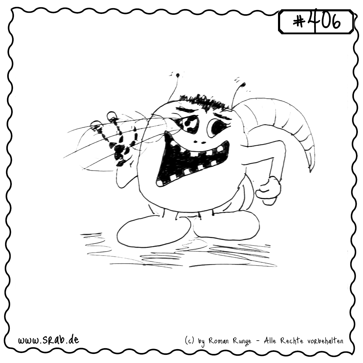 Srab #406 – Strahlenblick Radioaktiv Augenkraft Alienpower 1 Dieser Srab strahlt – buchstäblich. Mit einem energischen Blick aus leuchtenden Augen scheint er radioaktive Kräfte zu entfesseln. Energie, Wahnsinn und Science-Fiction pur.