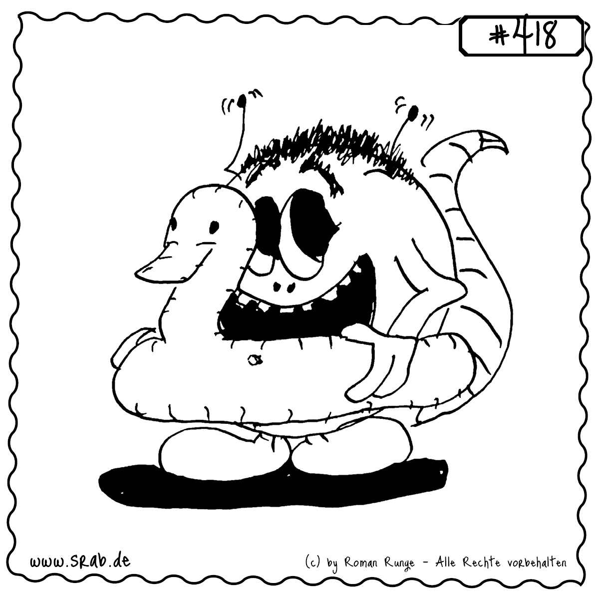 Srab #418 – Gummiente Schwimmring Sommer Badespaß Urlaub 1 Dieser Srab trägt stolz einen Gummientchen-Schwimmring. Bereit für das Wasser, den Sommer oder einfach nur, um gut auszusehen – ein Motiv voller Badespaß und sonniger Leichtigkeit.