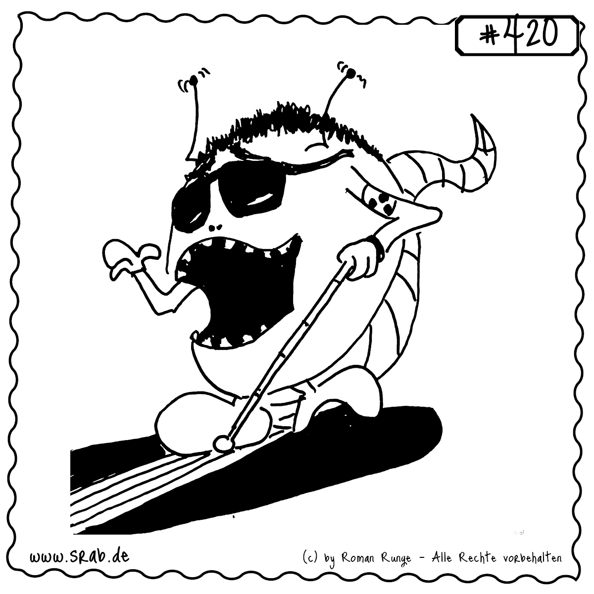 Dieser Srab trägt eine dunkle Sonnenbrille, eine Armbinde mit Punkt und Herzsymbol sowie einen Langstock zum Tasten. Ein starkes Motiv für Barrierefreiheit, Inklusion und selbstbewusste Andersartigkeit.