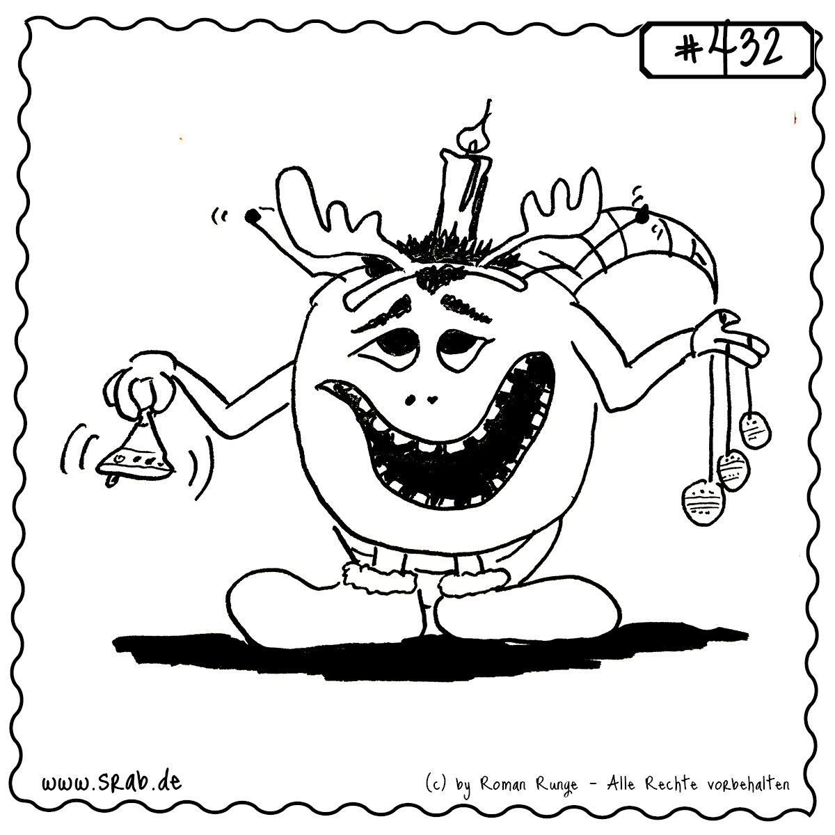 Srab #432 – Weihnachtlicher Srab Mit Glocke Und Geweih 1 Dieser Srab ist festlich geschmückt mit Rentiergeweih, Weihnachtsglocke, Kugeln und einer brennenden Kerze auf dem Kopf. Ein stimmungsvoller Hingucker für die Adventszeit – fröhlich, charmant, Srab!