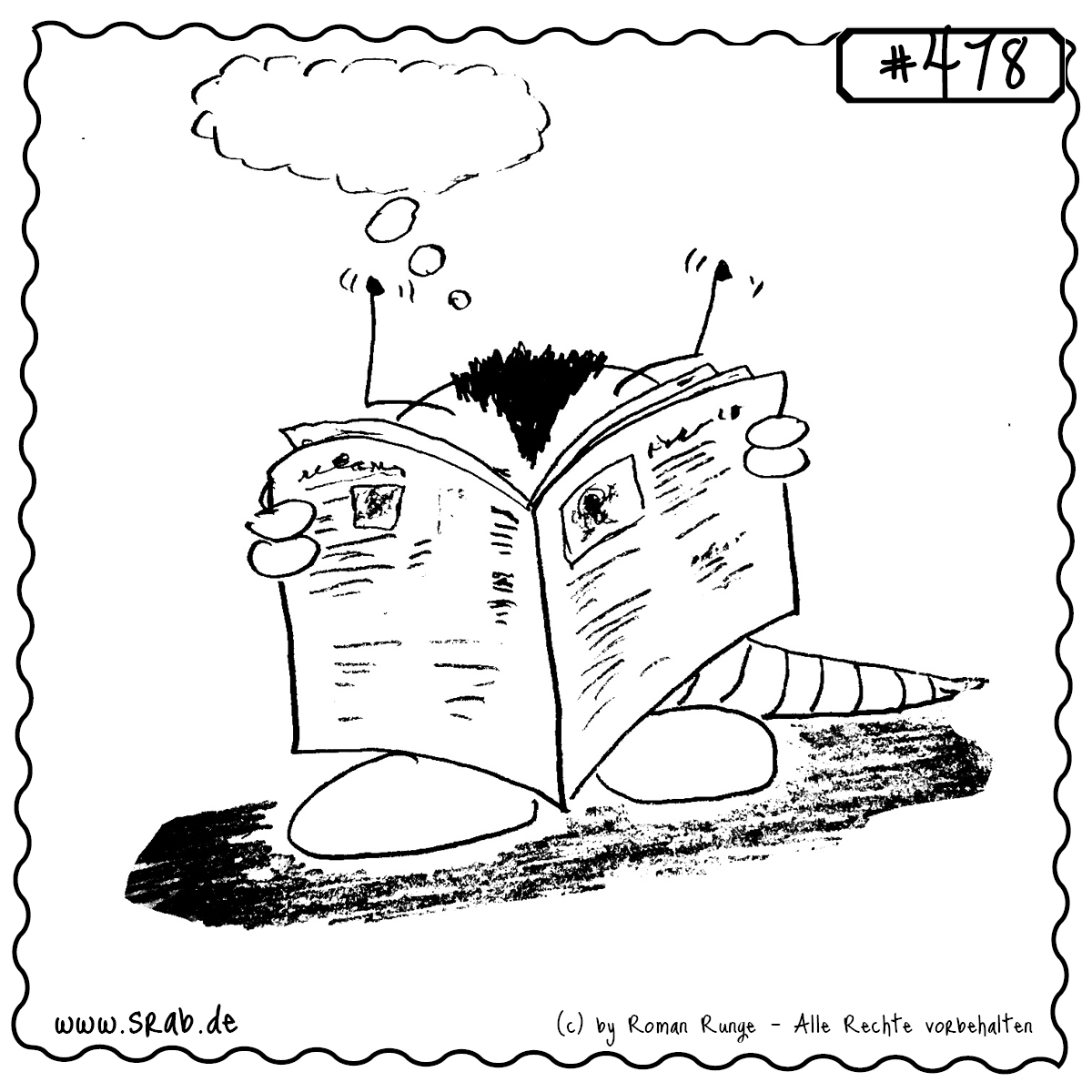 Srab #478 – Zeitung Lesender Alien Srab Nachrichten Infos 1 Dieser Srab liest aufmerksam die Zeitung und denkt nach – ein Motiv rund um Information, Nachrichten und Nachdenklichkeit. Perfekt für Kaffee-Ecken, Lehrerzimmer oder als witziges Geschenk für Leseratten.