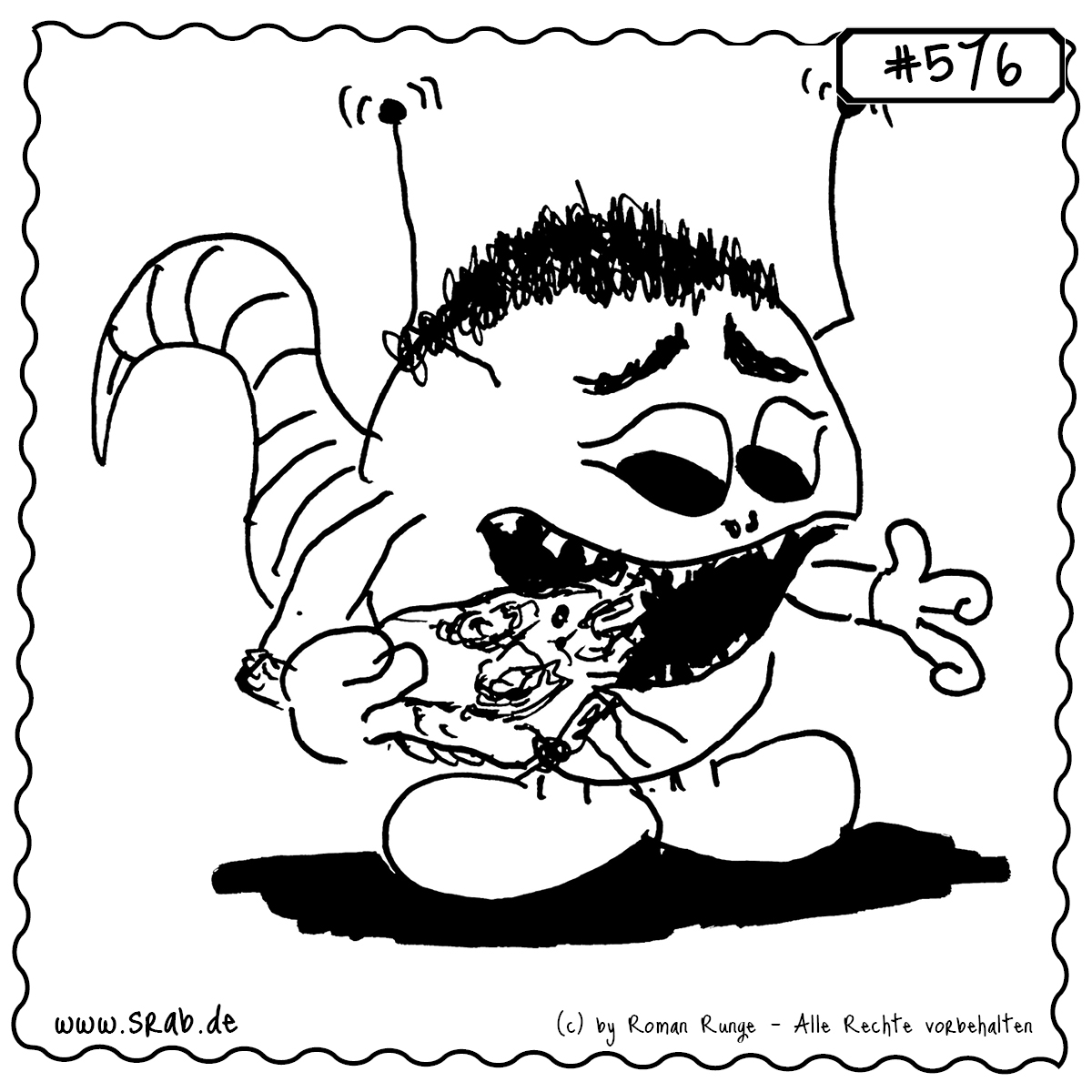 Dieser Srab gönnt sich ein Stück heißer, köstlicher Pizza – mit sichtlichem Genuss und einem Ausdruck absoluter Zufriedenheit. Perfekt für alle, die Pizza lieben und den kleinen Hunger mit Humor begegnen möchten.