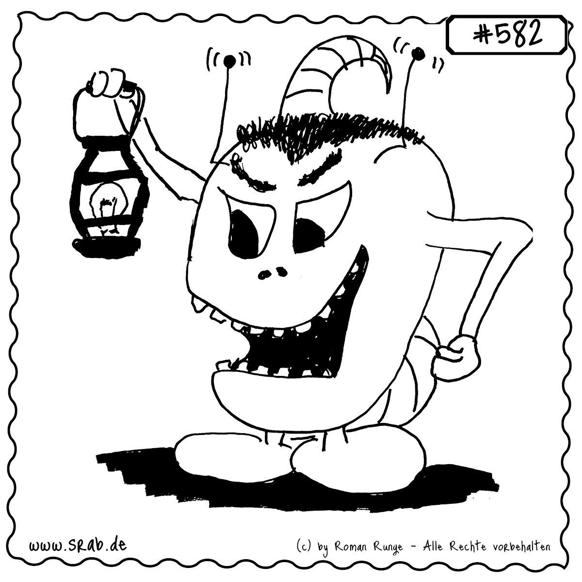 Srab #582 – Laterne Licht Nacht Lampe Dunkel 1 Dieser Srab bringt Licht ins Dunkel – mit einer klassischen Laterne in der Hand stapft er entschlossen durch die Nacht. Ideal für Themen wie Orientierung, Mut oder einfach nur Stromausfall.