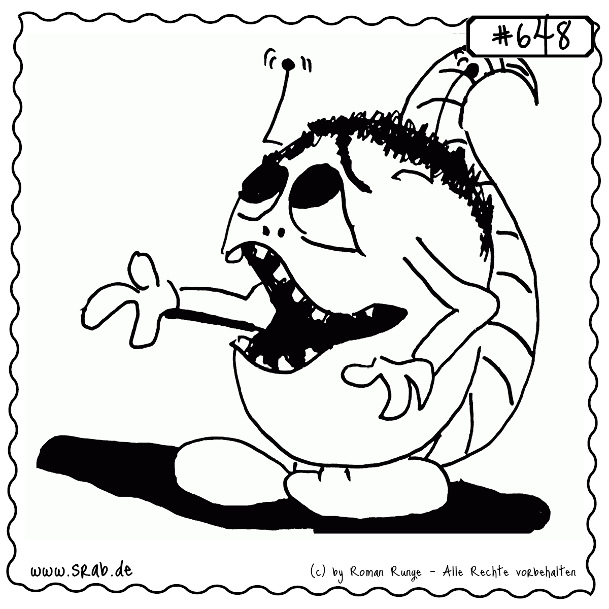 Srab #648 – Fragen Bitten Aufschauen 1 Dieser Srab blickt bittend nach oben, mit ausgestreckter Hand und einem flehenden Gesichtsausdruck. Ob er etwas möchte, um Hilfe bittet oder einfach nur nervt – das bleibt Interpretation. Ein Klassiker für alle Bitten mit Augenzwinkern.