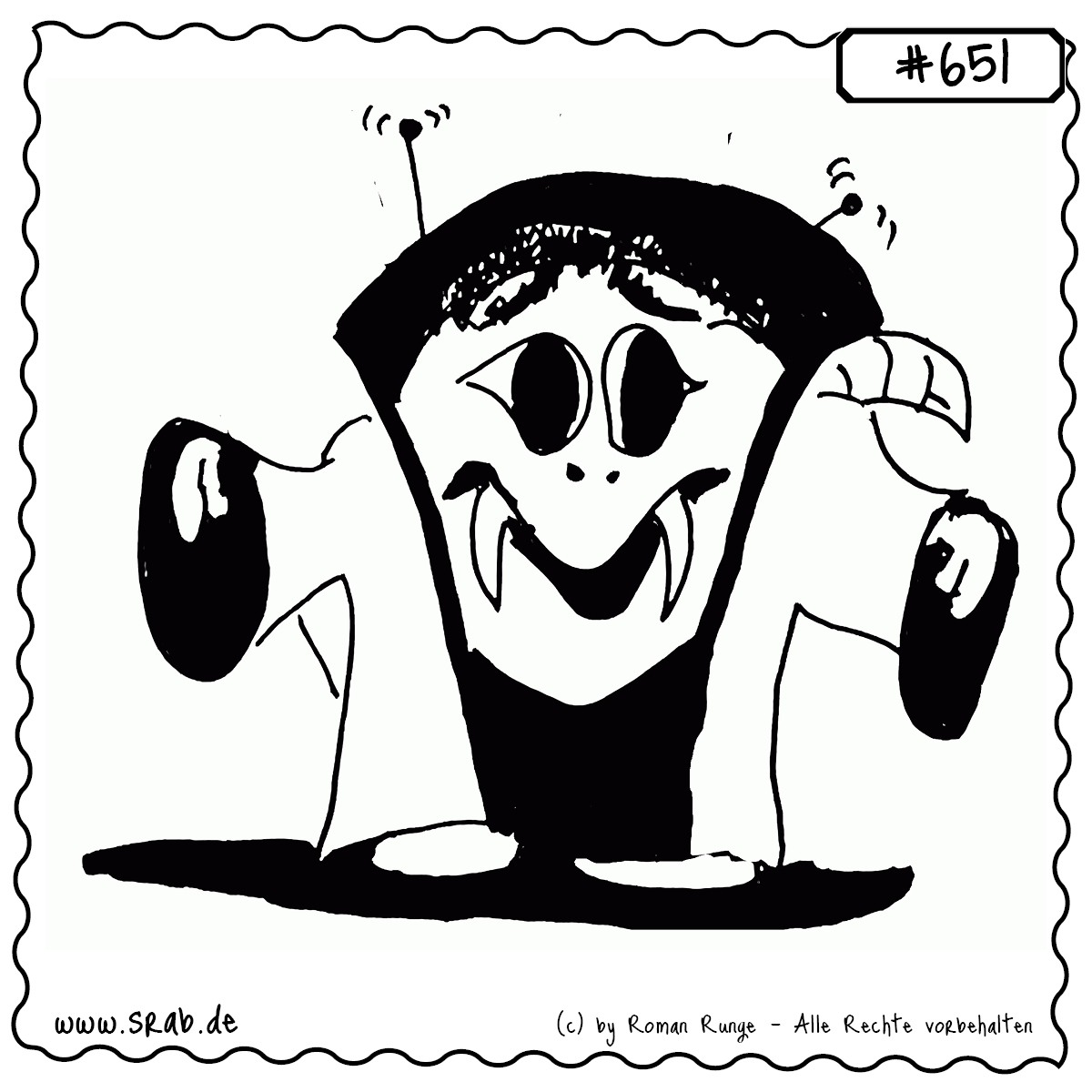 Srab #651 – Vampir Dracula Zähne 1 Ein Srab im klassischen Dracula-Look – mit Umhang, spitzen Eckzähnen und gruseligem Charme. Perfekt für Halloween, Cosplay oder blutsaugende Wortspiele.