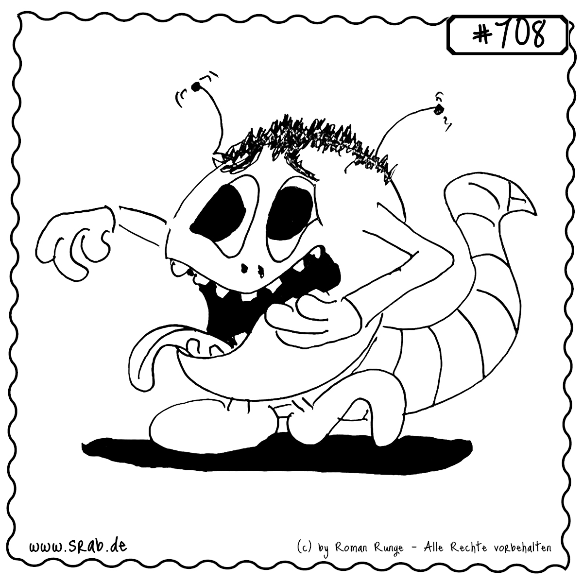 Srab #708 – Schreck Herz Zunge Schmerzen 1 Dieser Srab greift sich ans Herz, streckt panisch die Zunge raus und reißt die Augen auf – ein klarer Fall von Schreck, Schmerz oder dramatischer Übertreibung.