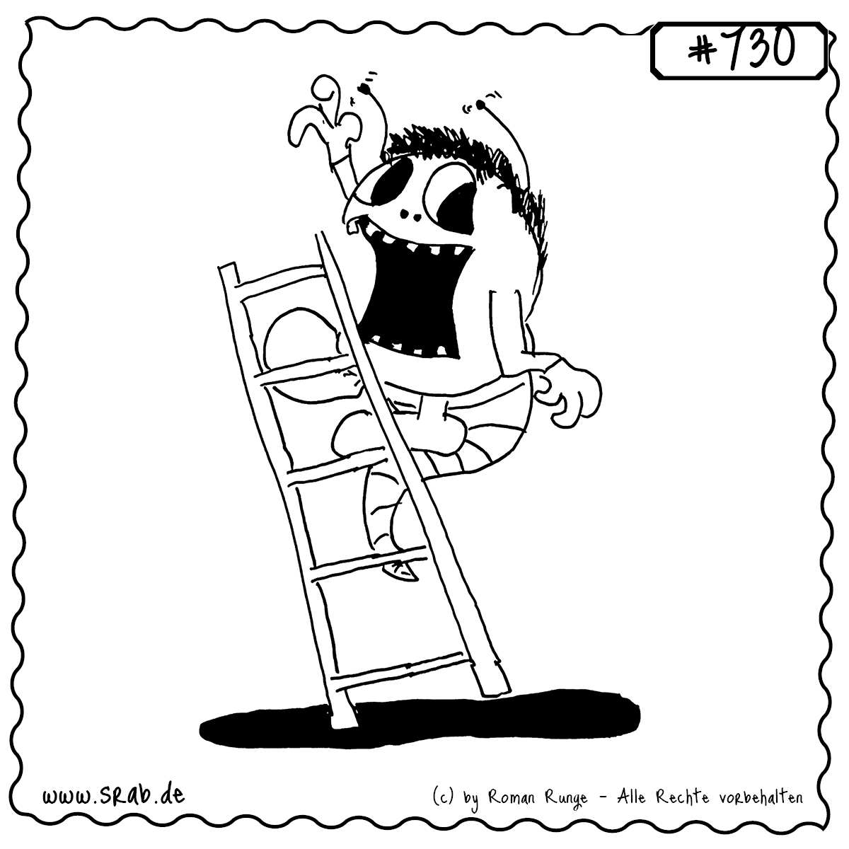 Srab #730 – Leiter Fall Unfall Fail 1 Dieser Srab balanciert waghalsig auf einer Leiter – und der Moment des unausweichlichen Sturzes ist eingefroren! Perfekt für Motive rund um Slapstick, Pech oder einfach den ganz normalen Wahnsinn.