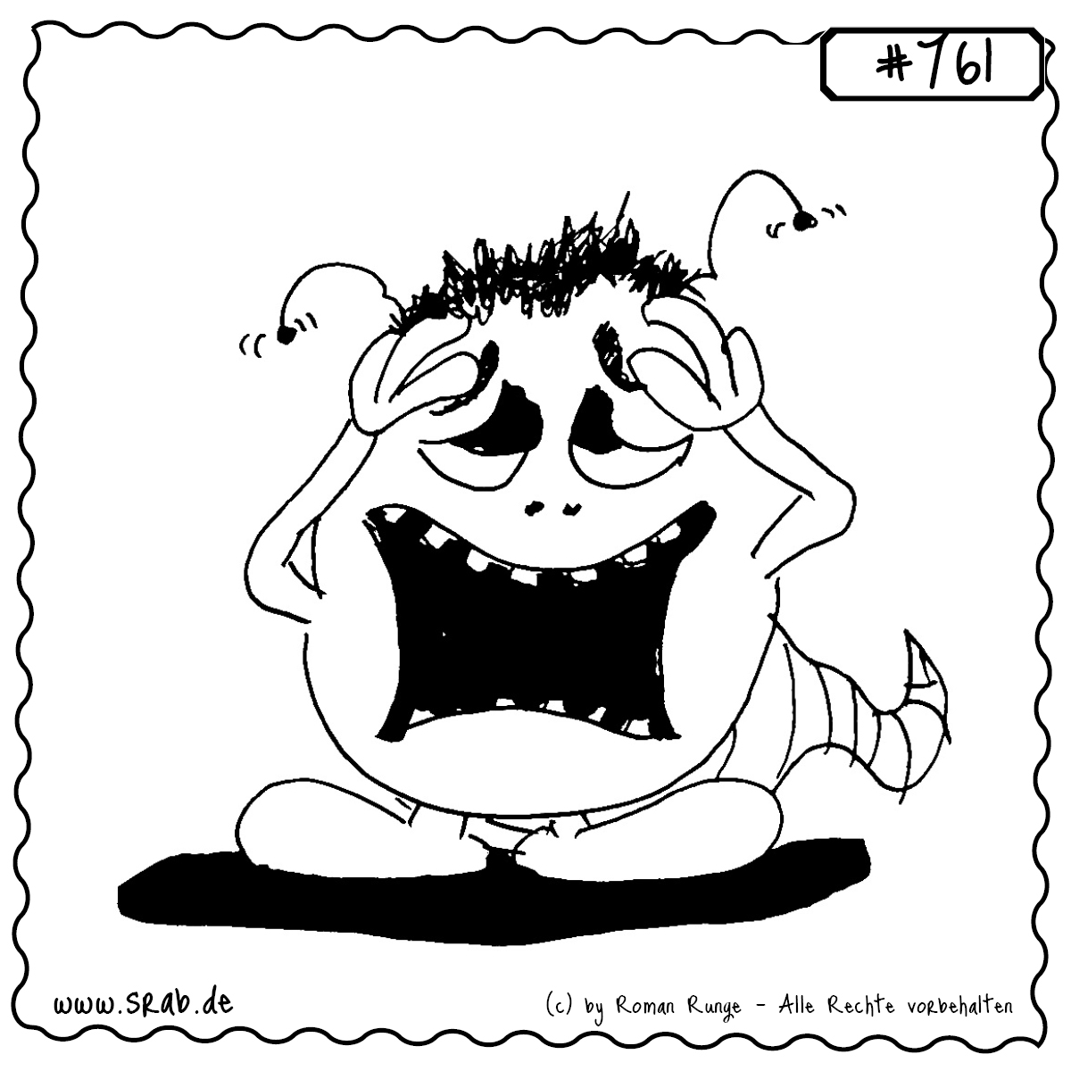 Dieser Srab leidet sichtlich – beide Hände an den Schläfen, der Blick gequält, der Mund aufgerissen vor Schmerz. Ob Kopfschmerzen, Migräne oder Stress: Dieses Motiv steht für all die Tage, an denen man sich am liebsten verkriechen möchte. Perfekt für Gesundheitsthemen oder als witzige Illustration für den Büroalltag.