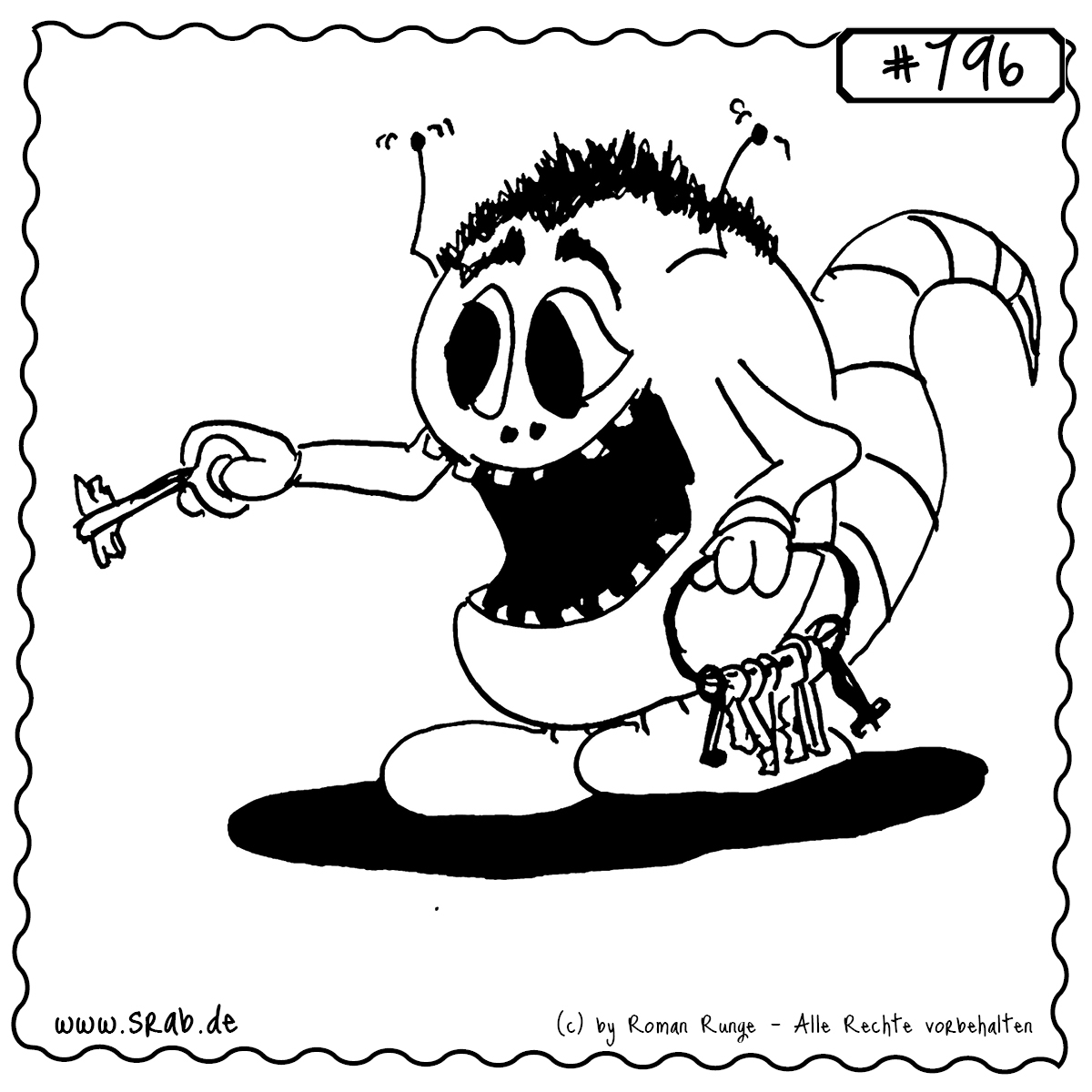 Srab #796 – Schluessel Schluesselbund Schluesselmeister 1 Ob Haus, Herz oder Geheimversteck – dieser Srab hat den passenden Schlüssel. Mit einem riesigen Bund in der einen Hand und einem extragroßen Exemplar in der anderen sieht er aus wie der intergalaktische Schlüsselmeister.