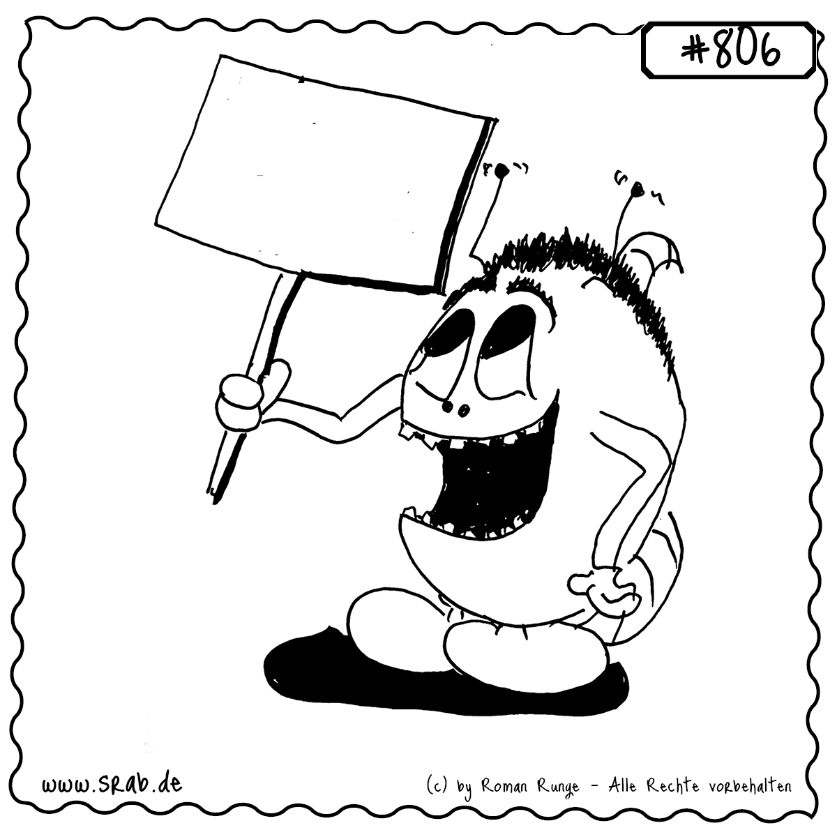 Srab #806 – Schild Text Demo Hinweis 1 Ein Srab mit einem leeren Schild in der Hand – ideal für individuelle Botschaften, Hinweise oder humorvolle Statements. Vielseitig einsetzbar für Protest, Geburtstag oder Merch.