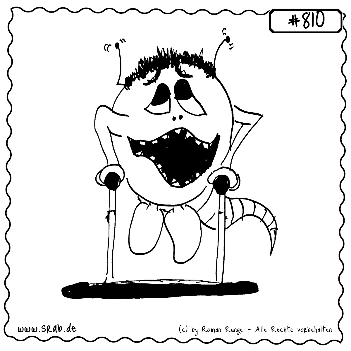 Dieser Srab bewegt sich mühsam auf zwei Krücken vorwärts. Die Beine hängen kraftlos, das Gesicht zeigt Schmerz oder Erschöpfung – ein Symbol für Verletzung, Krankheit oder Reha.