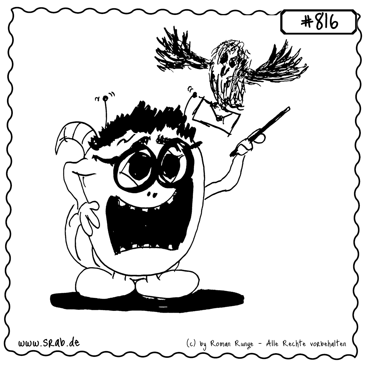 Ein Srab mit runder Brille, Zauberstab und einer fliegenden Eule samt Brief – die magische Post ist angekommen! Dieses Motiv spielt charmant auf das berühmte Zauberer-Universum an.