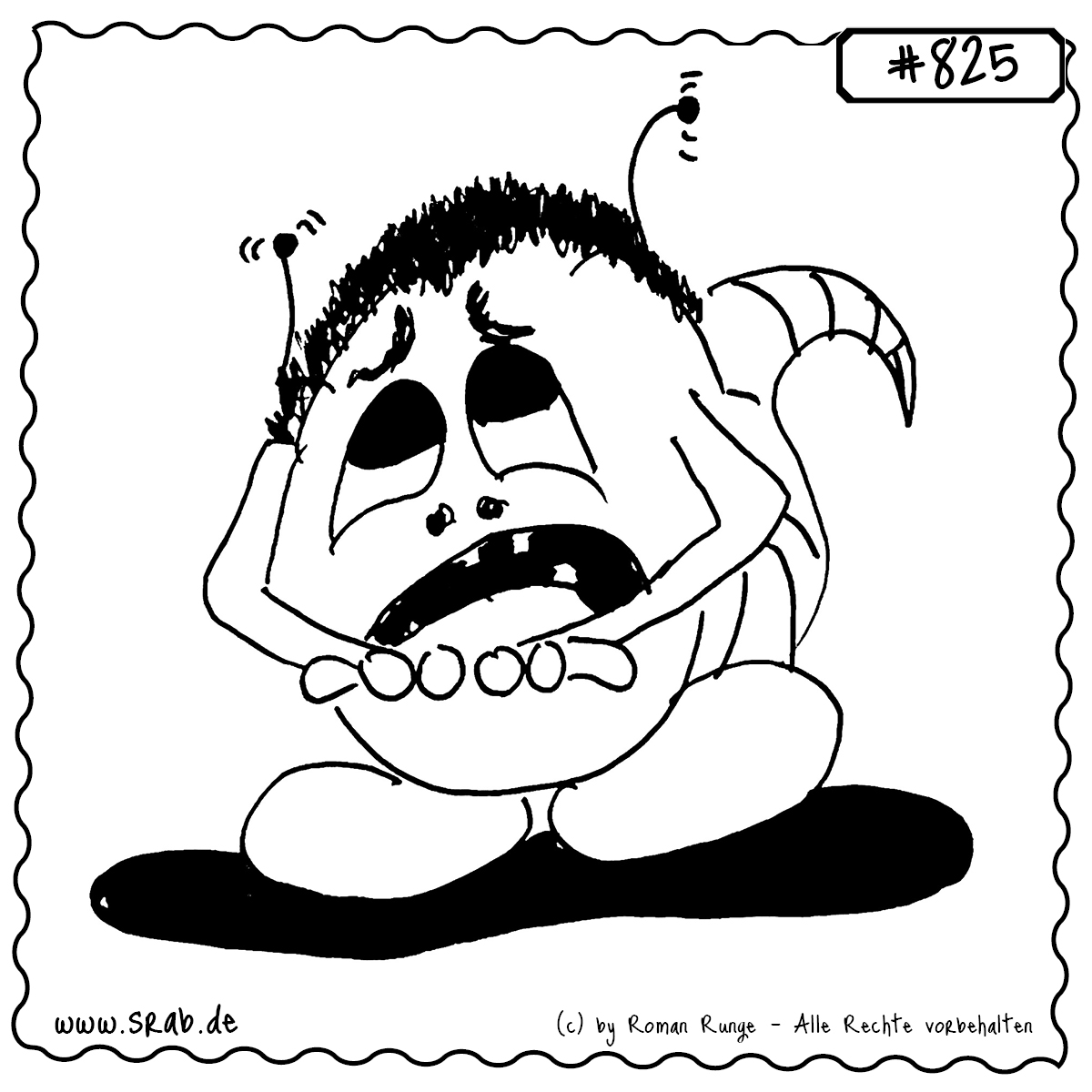 Dieser Srab sitzt mit flehendem Blick, gefalteten Händen und großen, erwartungsvollen Augen da. Er scheint um etwas zu bitten – voller Hoffnung oder Verzweiflung.