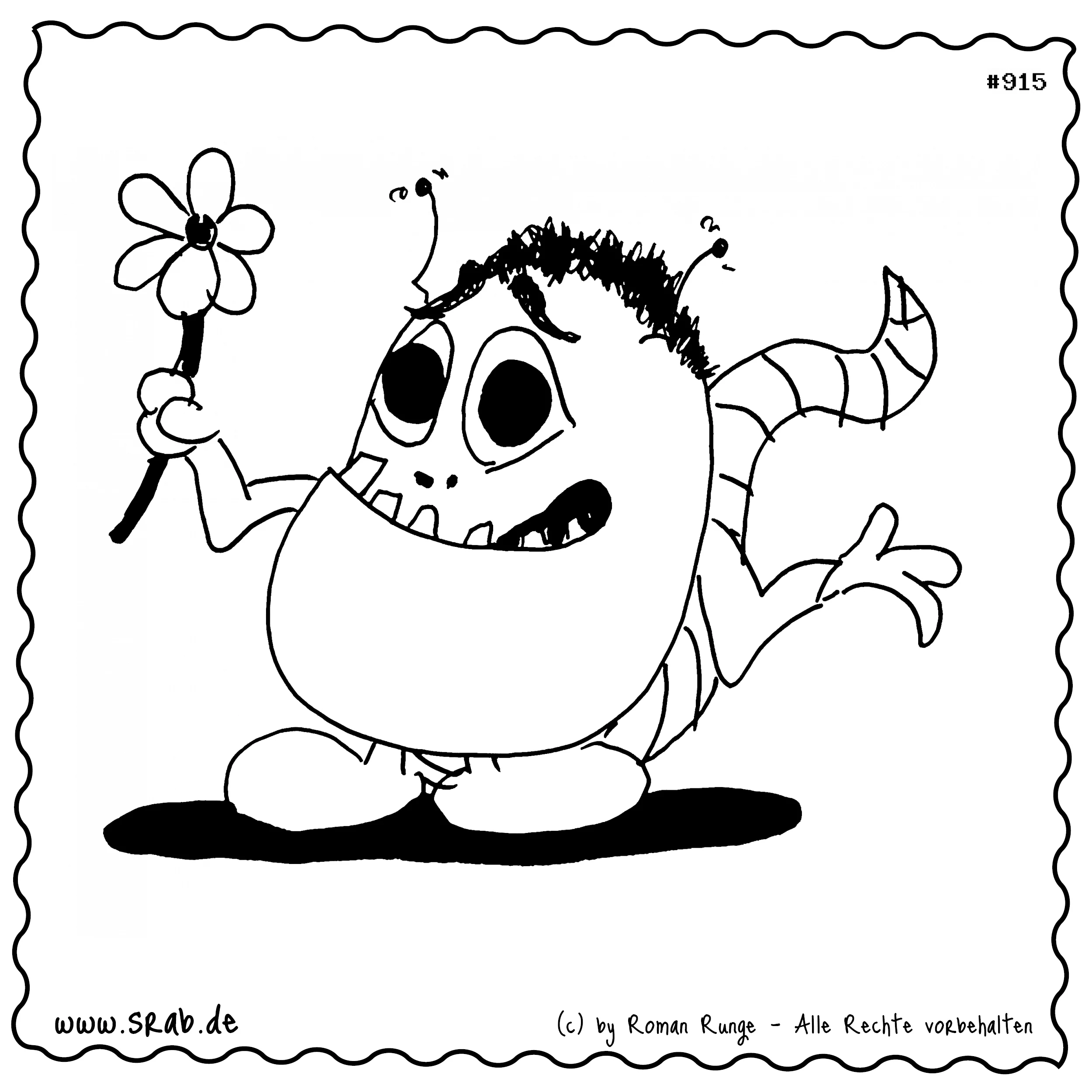 Überbiss mit Blume - Dieser Srab hält eine einzelne Blume in der Hand und drückt damit die Bedeutung kleiner Gesten aus. Mit seinem offenen Blick und der entspannten Haltung vermittelt er Herzlichkeit
